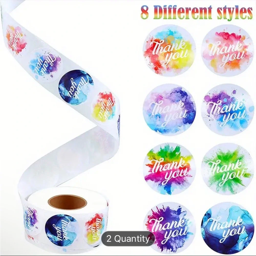 Roll of 500 Round Tie Dye Thank You Stickers Bright Colors